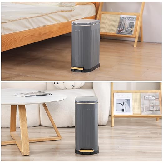 Slim Bathroom Trash Can with Soft Close Lid Stainless Steel Garbage Can Step - Image 7