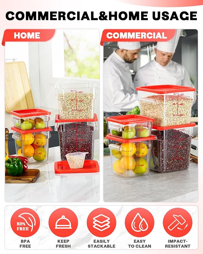 2QT4QT NSF Food Storage Containers: 6PCS Commercial Clear Food Storage - Image 5
