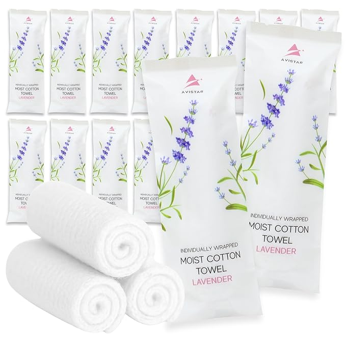 30 Hot or Cold Wrapped Moist Towels – 9'' x 9" Moist Towelettes Individually by Avistar