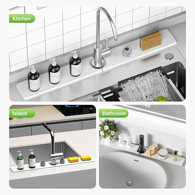 30" x 4" Stone Faucet Mat for Kitchen Sink, Quick Drying Diatomite Sink Tray - Image 8