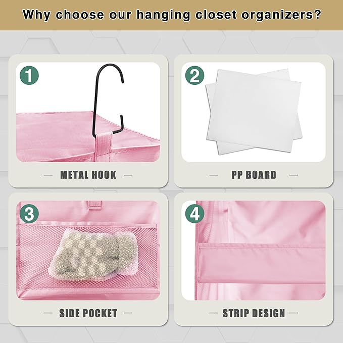 3-Shelf Hanging Closet Organizer and Storage, Foldable Hanging Closet Shelves - Image 5