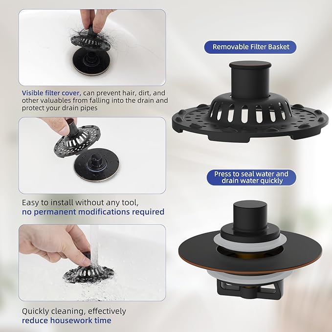 Universal Bathtub Drain Stopper Shower Drain Hair Catcher, Tub Stopper - Image 3