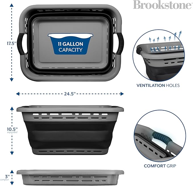BROOKSTONE 11 GALLON XL 24" Collapsible Laundry Basket & Clothes Hamper - Image 6