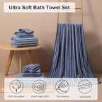 Oliven 4 Piece Navy Cabana Stripe Large Bath Towels Oversized Bath Sheet Super - Image 2