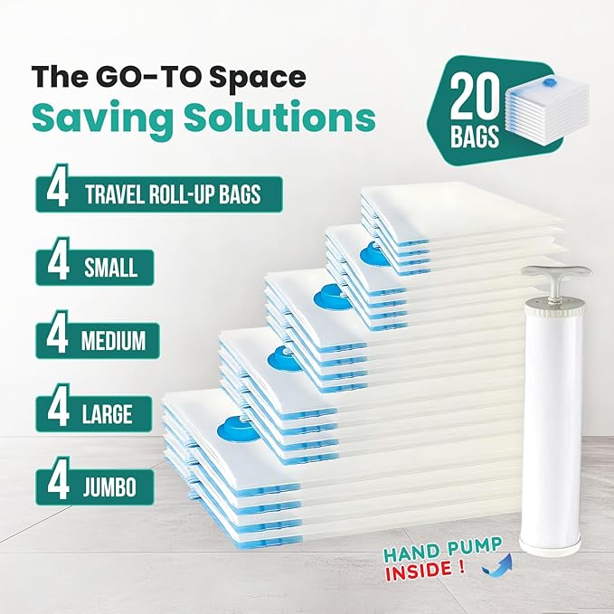 20 Pack Vacuum Storage Bags, Plastic Space Saver Seal Bags Compression - Image 6