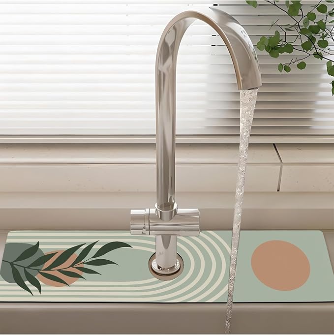 Patterned Sink Faucet Mat Kitchen Splash Guard Super Absorbent Drying Mat - Image 2