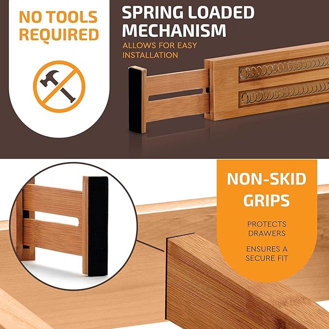 6 Pack Bamboo Drawer Dividers - Image 4