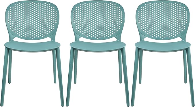 2xhome Set of 3 Patio Dining Chairs | Modern Stackable Outdoor Pool Side Chair | Weather Resistant Plastic for Yard, Porch, Balcony, Kitchen, Teal by 2xhome