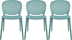 2xhome Set of 3 Patio Dining Chairs | Modern Stackable Outdoor Pool Side Chair | Weather Resistant Plastic for Yard, Porch, Balcony, Kitchen, Teal by 2xhome
