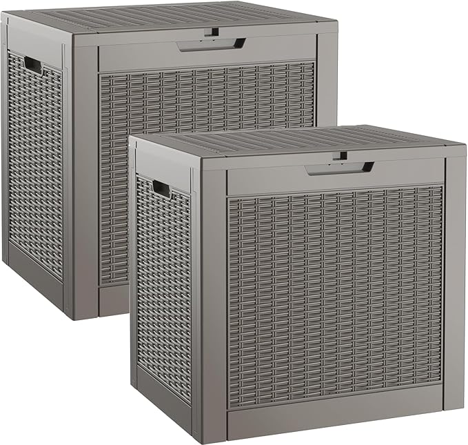 Outdoor Storage Box, Resin Deck Boxes Indoor and outdoor, Waterproof Storage Box Lockable Lid (Grey, 35 Gallon-2 Pack) by NBYSGO