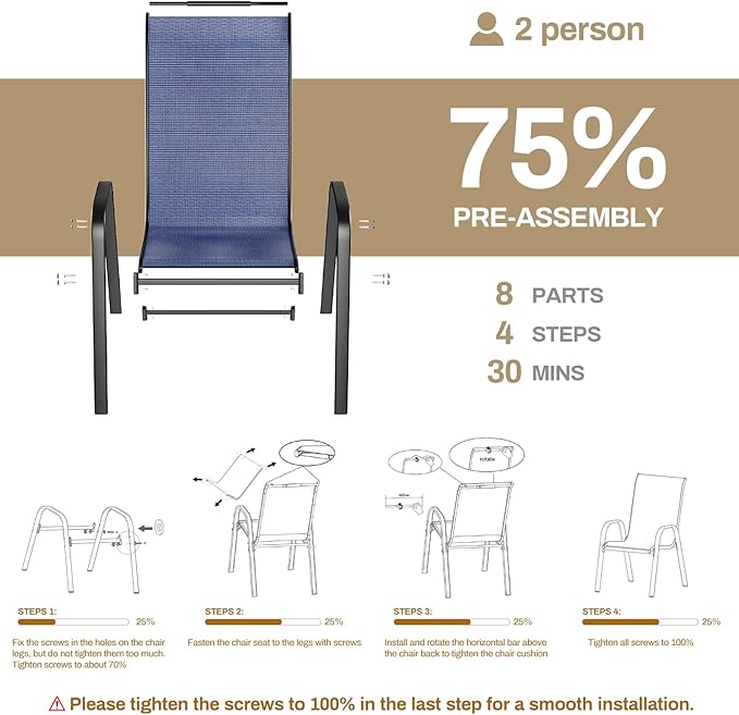 TLSUNNY Patio Chairs, Stackable Textilene Outdoor Dining Furniture for All Weather, with 17.7″ Wide Seat & Metal Frame, for Garden, Backyard, Deck, Restaurant, Poolside (6, Navy Blue, 26.4″) - Image 4