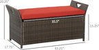 Outsunny 29 Gallon Patio Wicker Storage Bench, Outdoor PE Rattan Patio Furniture, 2-in-1 Large Capacity Rectangle Garden Storage Box with Handles and Cushion, Red - Image 3