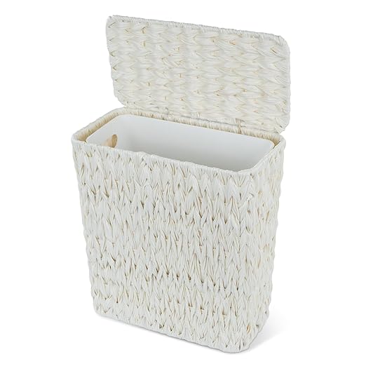 Wicker Trash Can with Lid and Liner, Boho Decotative Small Bathroom Trash Cans by WEAVECOMFORTINTOEVERYCORNER