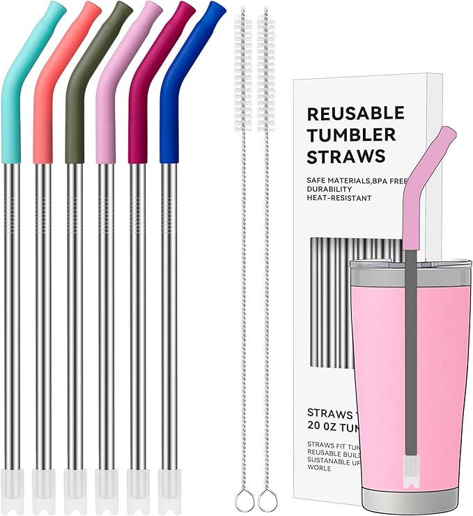 6 Pcs Reusable Metal Straws, Stainless Steel Straws by AccessoriesForWaterBottle