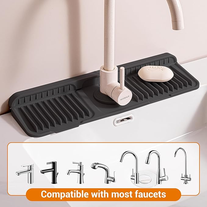 Faucet Mat for Kitchen Sink, 17.7"X5.5" Silicone Sink Splash Guard - Image 7