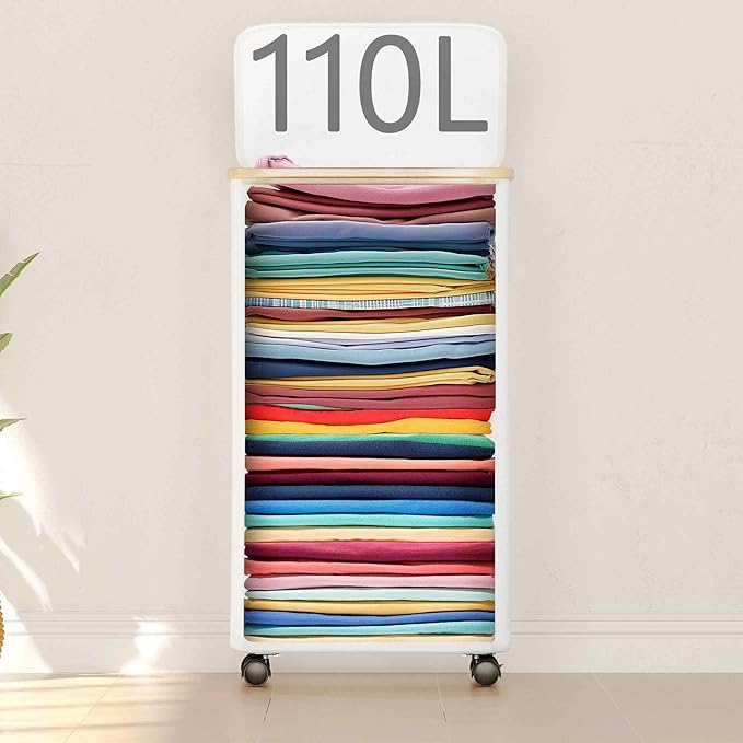 SUOCO Laundry Hamper on Wheels 100L, Clothes Basket - Image 4