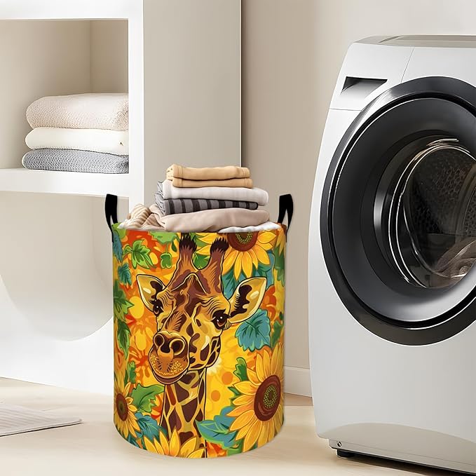 Cute Giraffe Surrounded by Sunflowers Laundry Basket - Image 2
