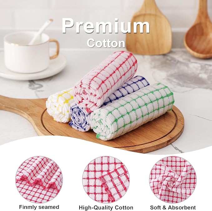Kitinjoy Cotton 12 Pack Kitchen Towels and Dishcloths Sets, 16 x 25 Inch & 12 X - Image 2