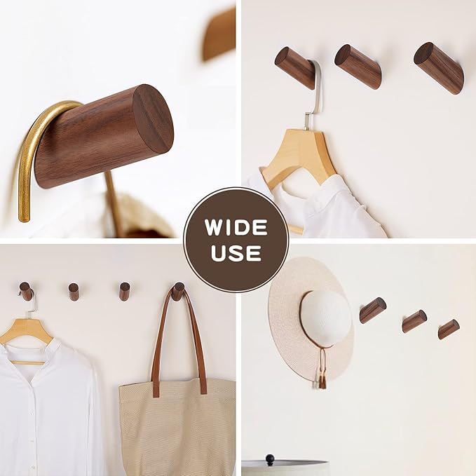 Wood Wall Hooks, 3 Pack Rustic Coat Hook Wall-Mounted, Decorative Hooks - Image 4