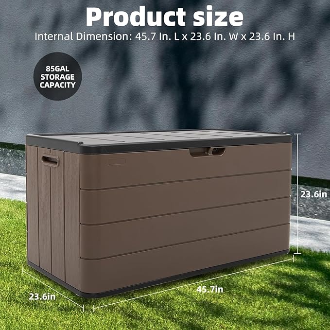 TARKARI Premium Pro Edition 100 Gallon Lockable Resin Deck Box, Waterproof & UV-Resistant Outdoor Storage Box for Outdoor Cushion Storage, Garden Tools & Pool Accessories Storage, Brown - Image 6