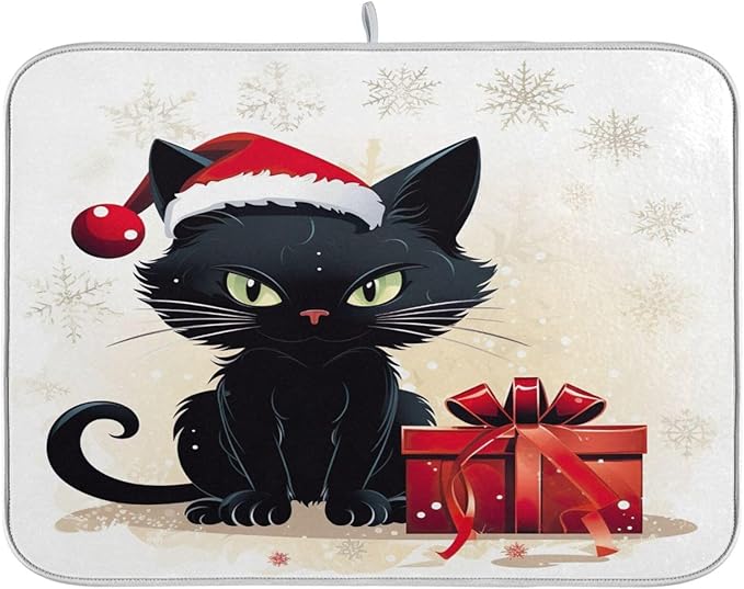 Christmas Dish Drying Mat Kitchen Counter Absorbent Black Cat Coffee Sink Mat by Unknown
