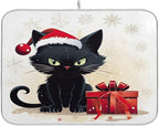 Christmas Dish Drying Mat Kitchen Counter Absorbent Black Cat Coffee Sink Mat by Unknown