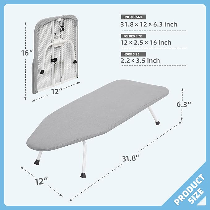 STORAGE MANIAC Tabletop Ironing Broad, All Iron Frame Mini Folding Ironing Broad - Image 5
