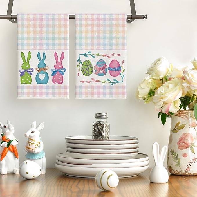 Artoid Mode Colorful Stripe Rabbit Bunny Eggs Easter Kitchen Towels Dish Towels - Image 2