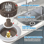 Upgraded 3in1 Kitchen Sink Drain Strainer & Sink Stopper, Stainless Steel - Image 5