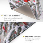 Red Birds Dish Drying Mat Winter Berry Dish Drainer Mats Absorbent Reversible - Image 3