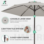 JEAREY 7.5FT Patio Umbrella Market Table Umbrella with 6 Sturdy Ribs, Push Button Tilt/Crank Outdoor Umbrella for Garden, Deck, Backyard, Pool and Beach,Light Grey - Image 3