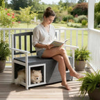 VINGLI Outdoor Storage Bench with Built-in Dog House, 2-in-1 Outdoor Waterproof Patio Bench with Pet Kennel for Patio Backyard Porch (Gray) - Image 2