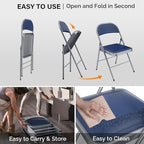 VINGLI 8 Pack Folding Chairs with Padded Seats, Metal Frame with Pu Leather Seat & Back, Capacity 350 lbs, Blue - Image 6