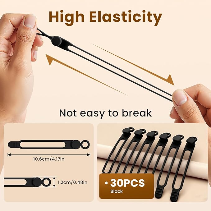 30 Pcs Silicone Cable Ties, Reusable Data Cable Organizer Wire Organizers - Image 2