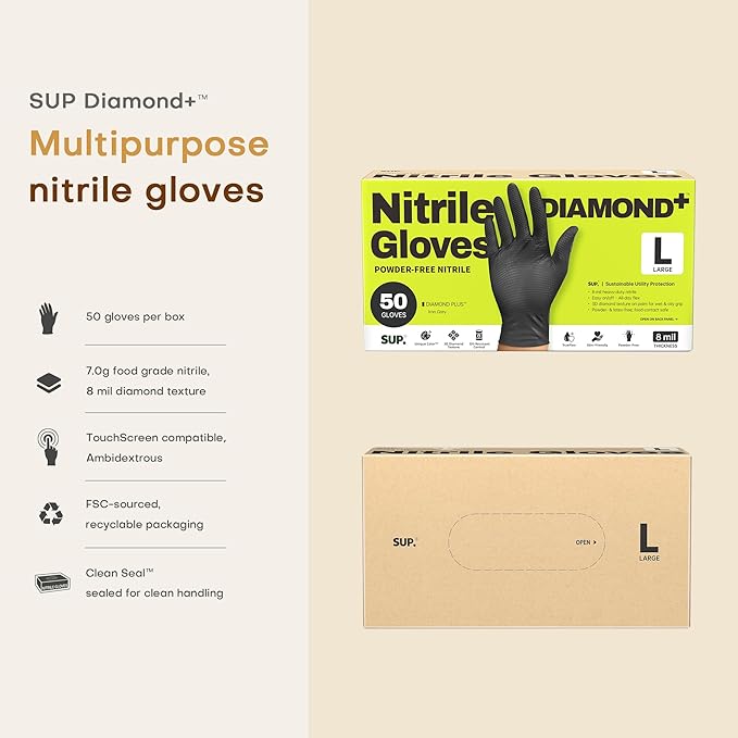 SUPER+ HEAVY DUTY Nitrile Gloves 8 Mil Diamond Texture Disposable Chemical - Image 6