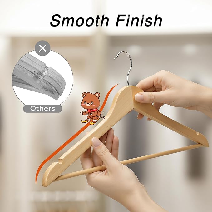 HOUSE DAY Slim Wooden Hangers 30 Pack, Solid Wood Hanger - Image 5