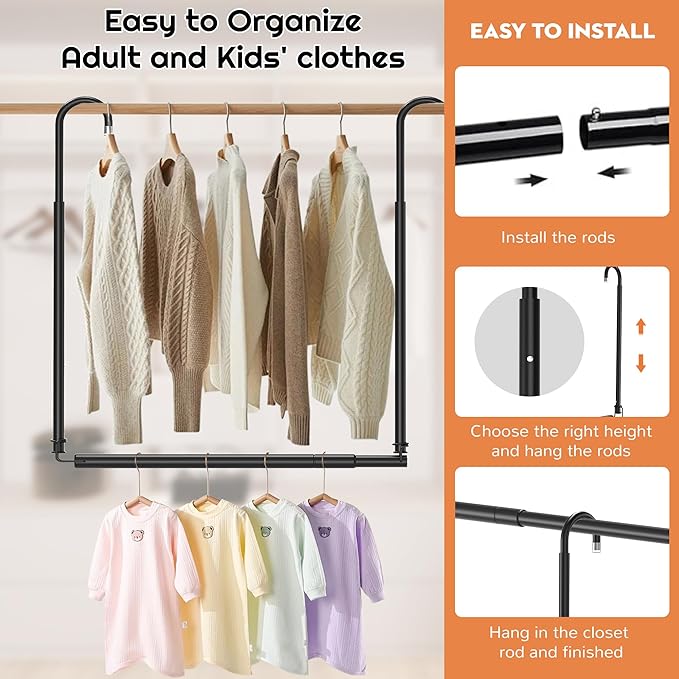Hanging Closet Rod Adjustable Width Height Closet Rods - Image 6