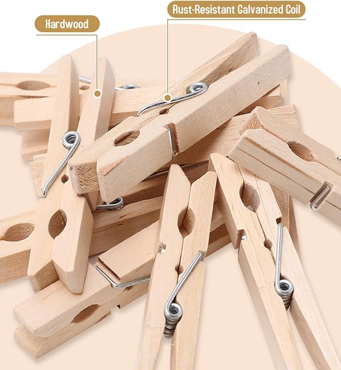 100 Pack Wooden Clothespins 2.9 Inch, Heavy-Duty Wood Rust-Resistant Clothes - Image 3