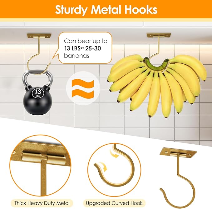 2PCS Self Adhesive Banana Hook Under Cabinet Foldable Banana Hanger Metal Under - Image 7