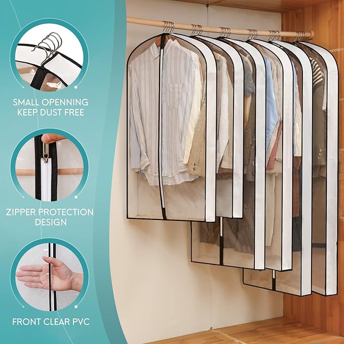 50" Clear Garment Bags for Hanging Clothes W/ 4" Gussetes, 4 Packs Suit Bags - Image 5