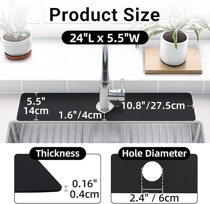 LOPNUR Faucet Mat for Kitchen Sink Protectors, 24 Inch Long Kitchen Sink Splash - Image 2