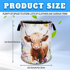 Highland Cow Laundry Basket Oxford Cloth Animal Flowers Laundry Hamper - Image 3