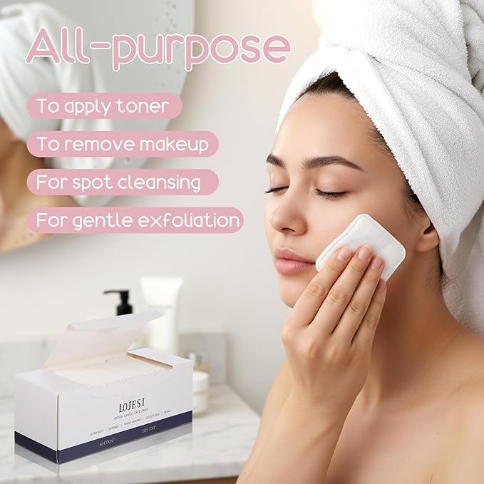 240 Count Large Cotton Pads, Makeup Remover Pads Square Disposable Cotton Soft - Image 3