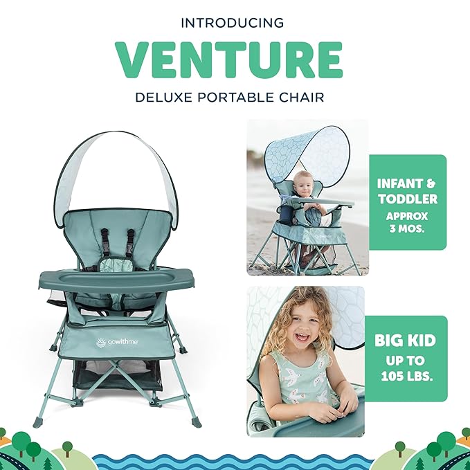 Baby Delight Go with Me Venture Portable Chair | Indoor and Outdoor | Sun Canopy | 3 Child Growth Stages | Garden Green - Image 2