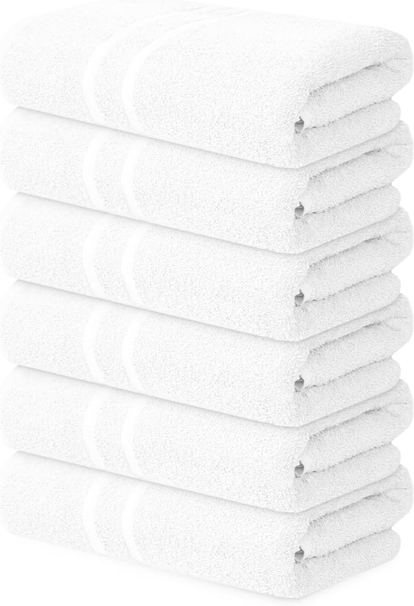 Basic Medium Bath Towels 24x48 Inches – Pack of 6 – White Color – Soft and by TEXTILA
