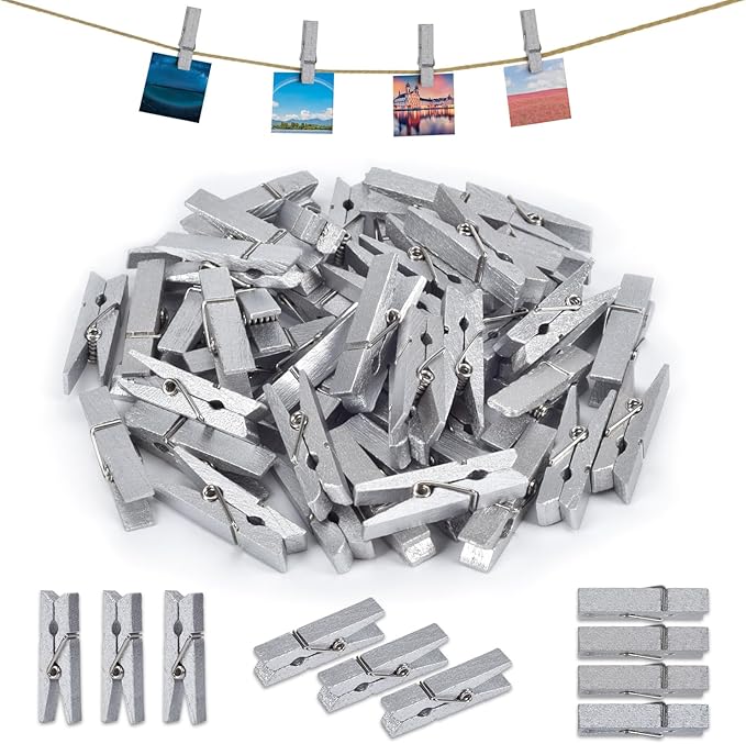 50pcs Silver Wooden Clothes Pins by iKammo