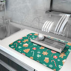 Gingerbread Dish Drying Mat for Kitchen Counter Holiday Green Super Absorbent - Image 5