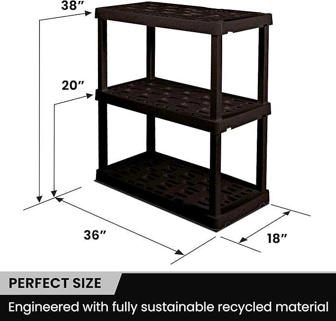 Oskar Heavy Duty Plastic Storage Shelves- for Garage, Kitchen, Bathroom Basement Kids Room, Stackable 3-Tier Black Organizer Rack for Books Shoes, Toys, Pantry, Cleaning and Closet Organization - Image 3