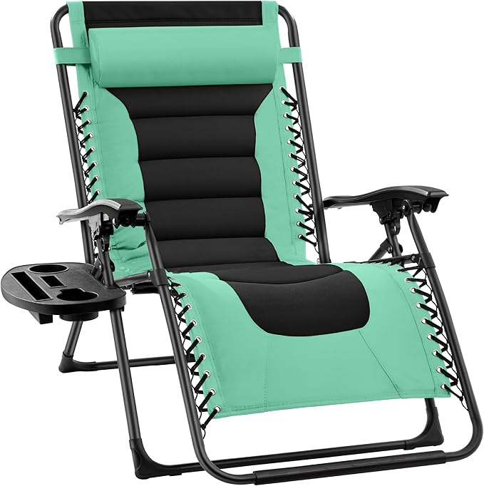 Best Choice Products Oversized Padded Zero Gravity Chair, Folding Outdoor Patio Recliner, XL Anti Gravity Lounger for Backyard w/Headrest, Cup Holder, Side Tray, Polyester Mesh - Green/Black by BestChoiceProducts