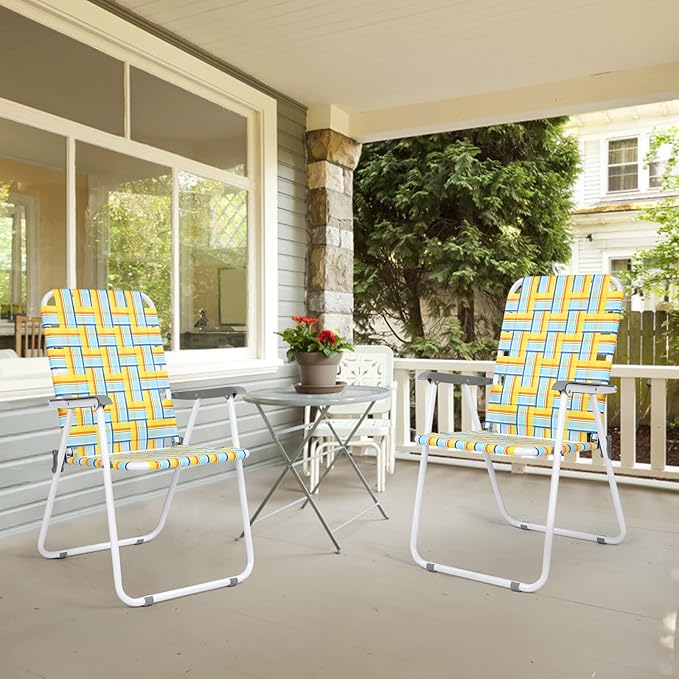 VINGLI Patio Lawn Webbed Folding Chairs Set of 4, Outdoor Beach Chair Portable Dining Chair for Outdoor Yard, Garden (Yellow, Classic) - Image 7